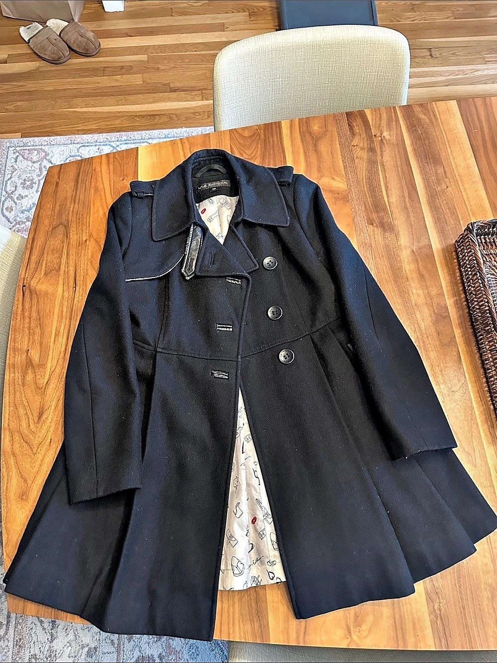 Via Spiga Wool Blend Fit and Flare Pea Coat Black 4P